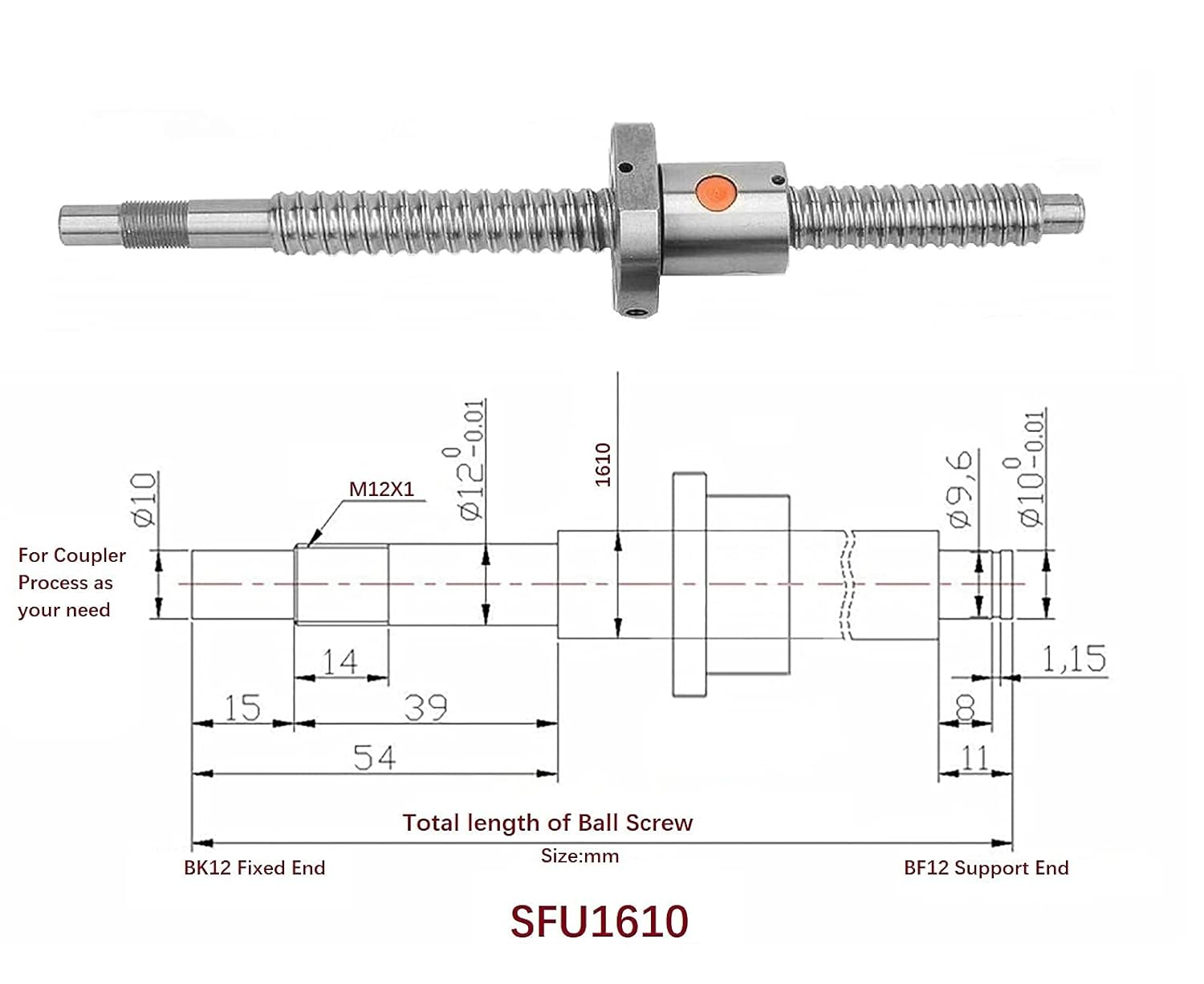 16mm CNC Ballscrew Kit SFU1610 RM1610 Anti-Backlash Ball Screw, L 40.94 in/1040mm + Nut + BK/BF12 Bearing End Block Supports + Coupler + Nut Housing+ Motor Bracket for Nema 23 Stepper Motor