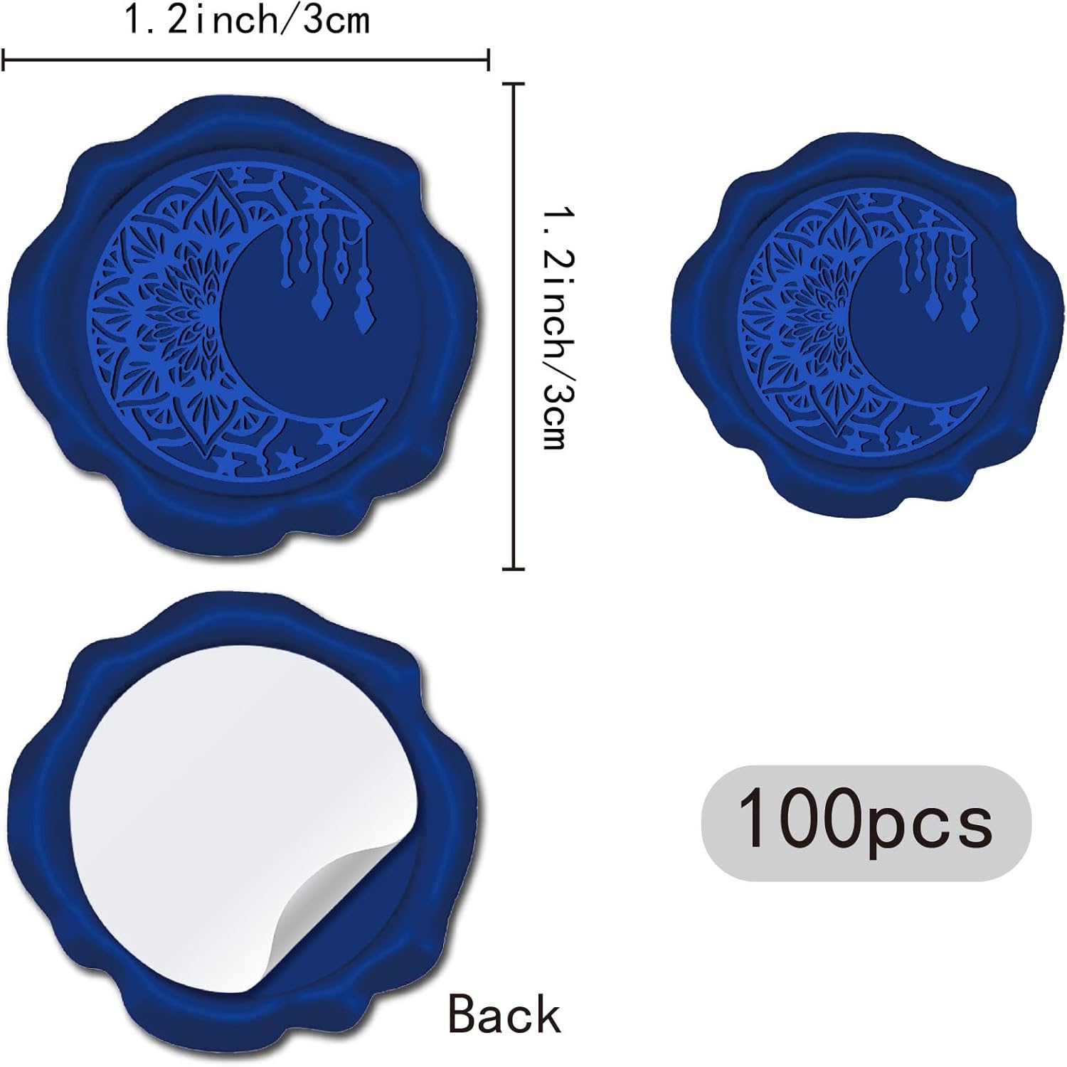 CRASPIRE 100Pcs Navy Blue Moon Wax Seal Stickers Wedding Invitations Envelope Vintage Sealing Label Self Adhesive for Gift Wrapping Birthday Greeting Cards Making Christmas Valentines Day