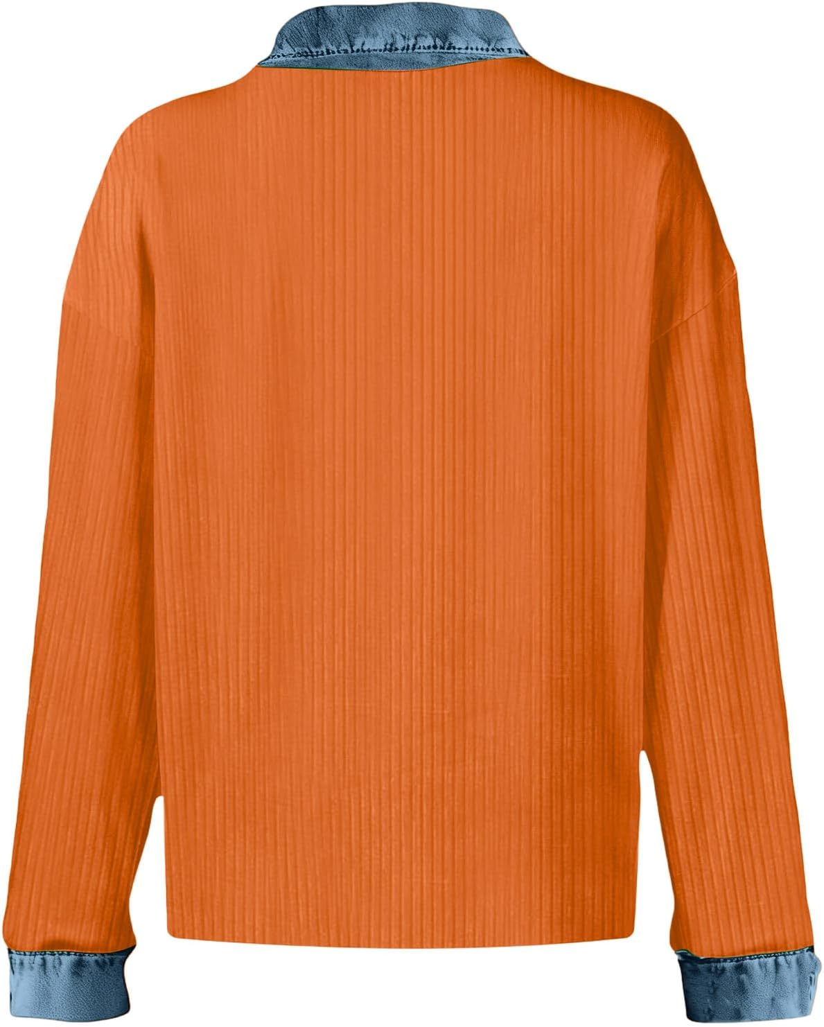 Sweater Shirts for Women Patchwork Button Up Denim Shirt Long Sleeve Henley Shirt Cute Tunic Tops Pullover Knit Sweater - Image 5