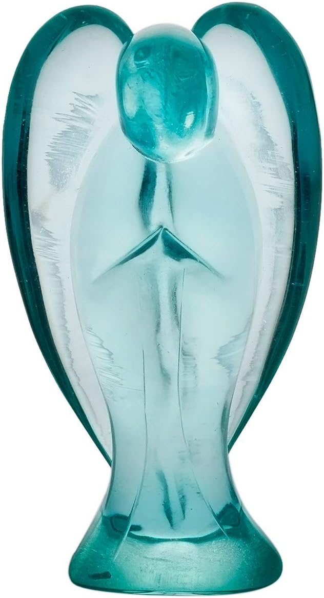 mookaitedecor 3 Inch Blue Glass Guardian Angel Gemstone Carved Figurine Statue Home Ornament, Healing Crystal Gifts - Image 3
