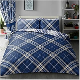 Super Dreamer Soft Tartan Duvet Cover With Fitted Sheet Set, Reversible 4 Pc Bedding Sets King Size, Complete Bed Set, Blue, 714866
