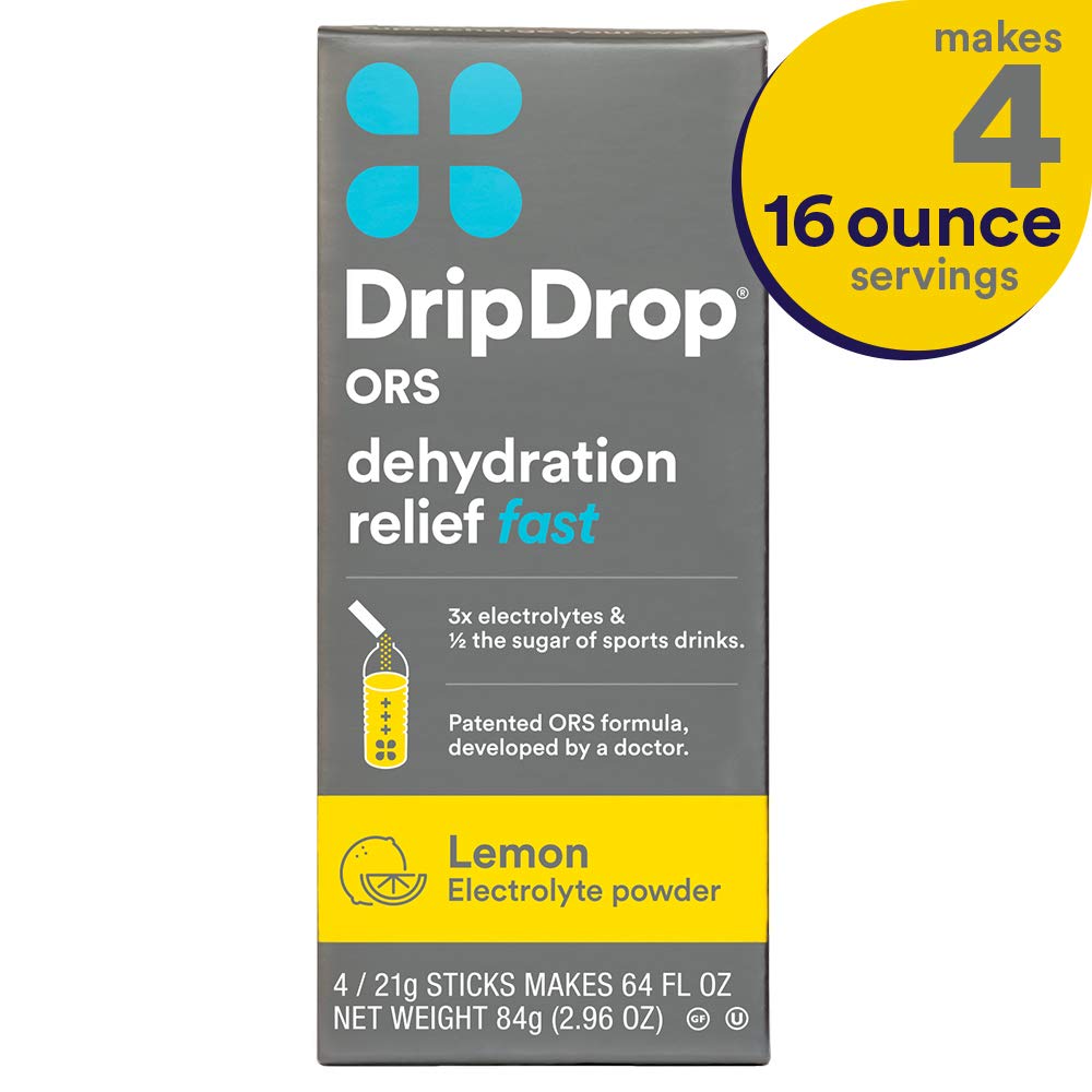 DripDrop ORS Electrolyte Hydration Powder Sticks, Lemon, 21g Sticks, 4 Count