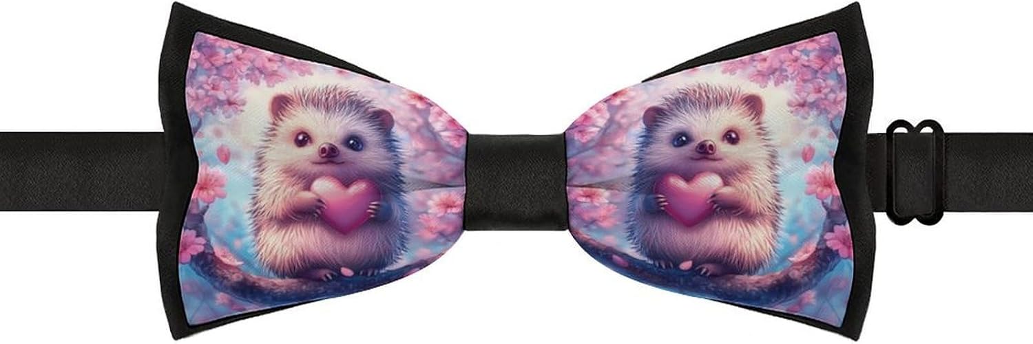 Love Hedgehog Bow Ties for Men Fun Printed Pre Tied Adjustable Bowtie for Party Wedding