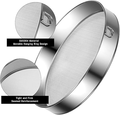 Miniatura 4 de Tamiz de harina de acero inoxidable de malla fina de 11.8 pulgadas, 60 mallas redondas de malla para hornear pan y pasteles