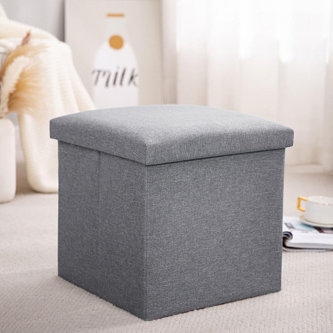 Folding Storage Ottoman Bench | Multifunctional Footrest Stool & Coffee Table Cube | Foldable Sitting Stool with Wardrobe Organizer for Clothes, Books, Toys – Living Room, Bedroom & Study