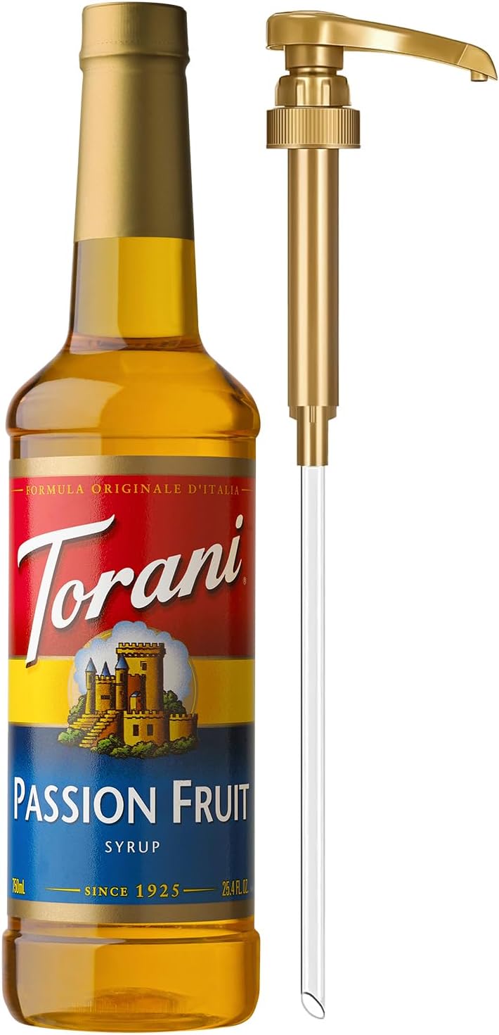 Torani Passion Fruit Syrup for Drinks, Flavoring for Iced Tea, Lemonade, Sodas, and Cocktails, Pump Included, 25.4 Oz