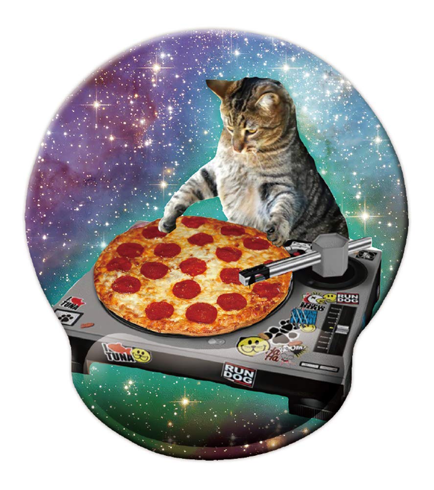 Pizza Cat Mouse Pad Delicious Food Hipster Cool Cat Galaxy Sparkling Stars Mousepad, Memory Foam Mouse pad with Wrist Rest Support