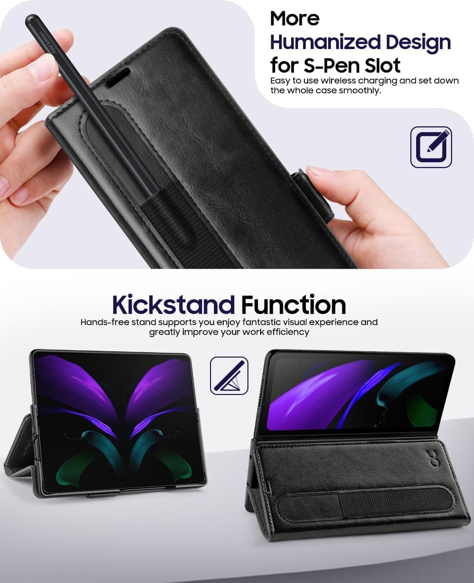OCASE Compatible with Samsung Galaxy Z Fold6 Wallet Case with S Pen Holder, PU Leather Flip Folio, Card Slots, RFID Blocking, Kickstand, Phone Cover for Galaxy Z Fold 6 2024-Black