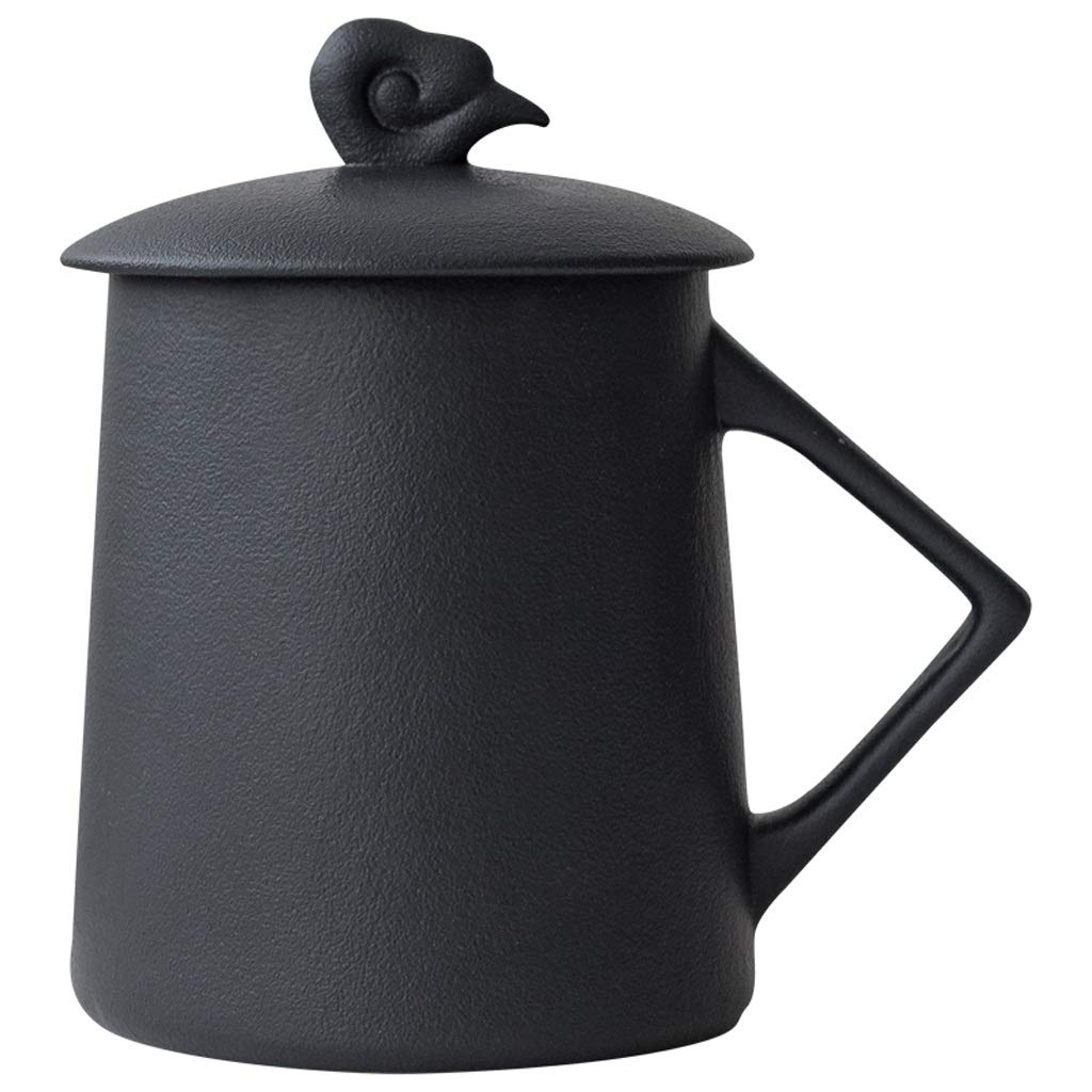 Kaffee-Becher Keramikbecher Matte Textur mit Xiangyun Deckel Kapazität Becher Kreative Einfache Büro Kaffeetasse Exquisite Großkapazität Teetasse 335ml (Color : Black)