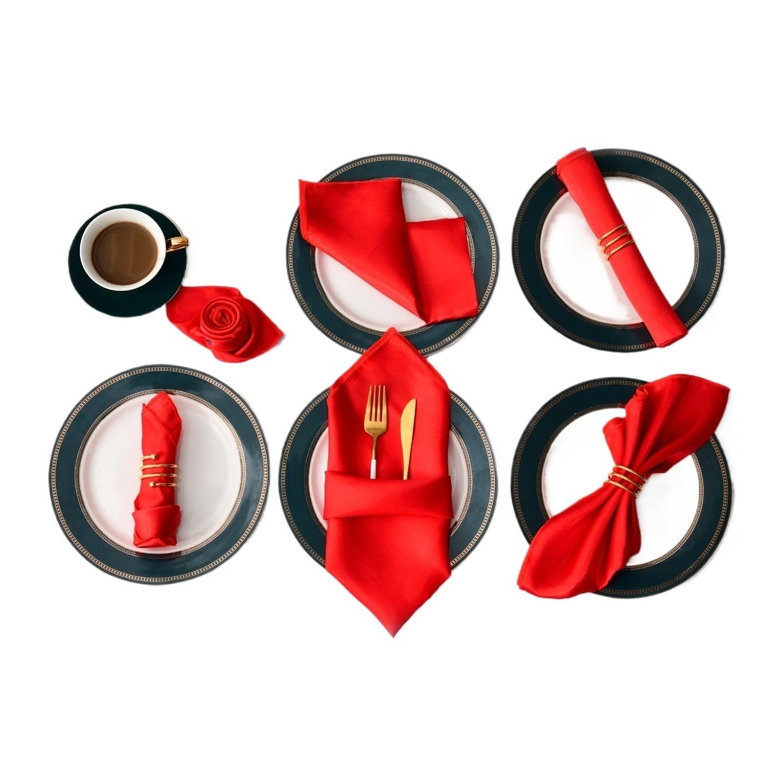 serviettes napkins 12Pcs 30X30cm Satin Table Napkin Soft Handkerchief Romantic Wedding Banquet Square Napkins Dinner Party Decoration for dining wedding party everyday home(12pcs red)