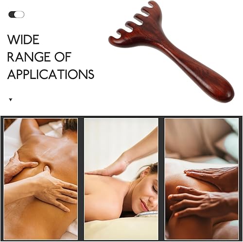 Miniatura 2 de Peine de masaje de cuerno de ciervo de madera, 2 piezas, 6 garras, herramientas de masaje Taichi, rastrillo de dragado meridiano, masajeador de