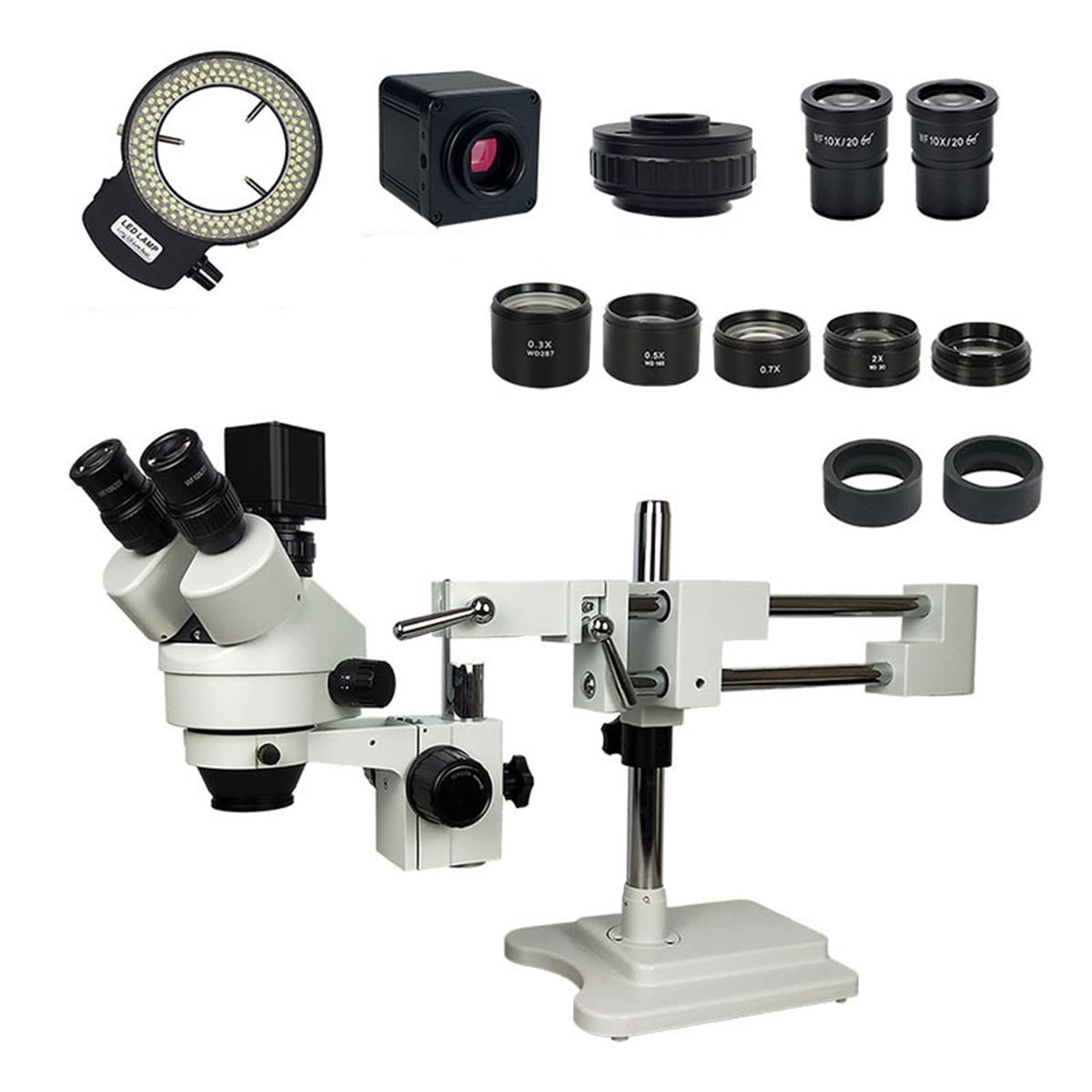 Microscope 38MP 90X Double Boom Arm Trinocular Stereo Soldering Microscope Digital Electronic Camera(White)