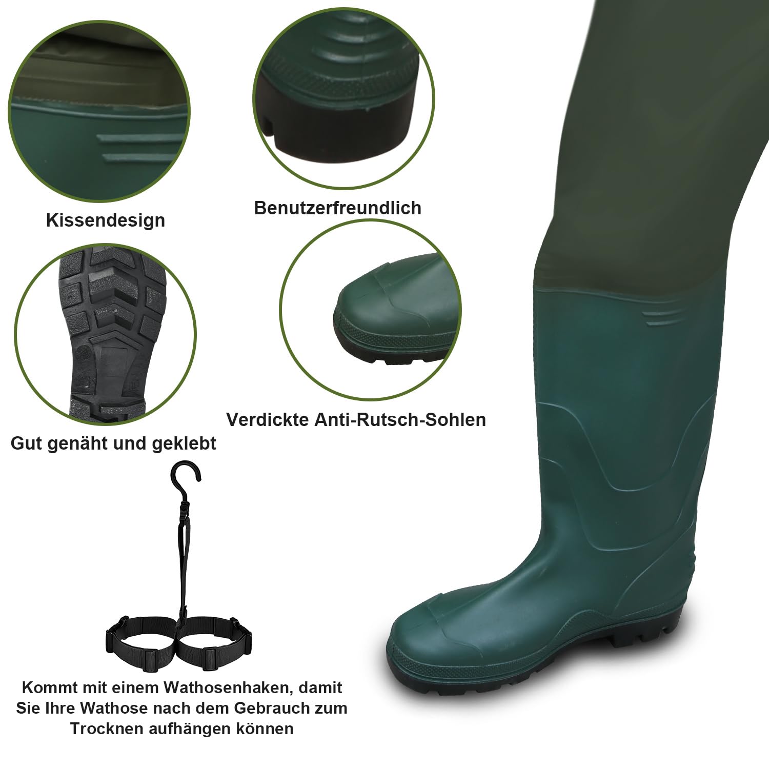Wathosen da uomo con stivali di gomma, pantaloni da pesca impermeabili e traspiranti, in nylon 70D per pesca, caccia, pesca a mosca, sport acquatici