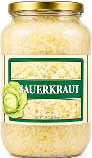 Sauerkraut, Tangy Fermented Cabbage, Ready-to-Serve Topping for Hot Dogs, Sausages, Burgers & Sandwiches, 128 oz / 1 Gallon Jar