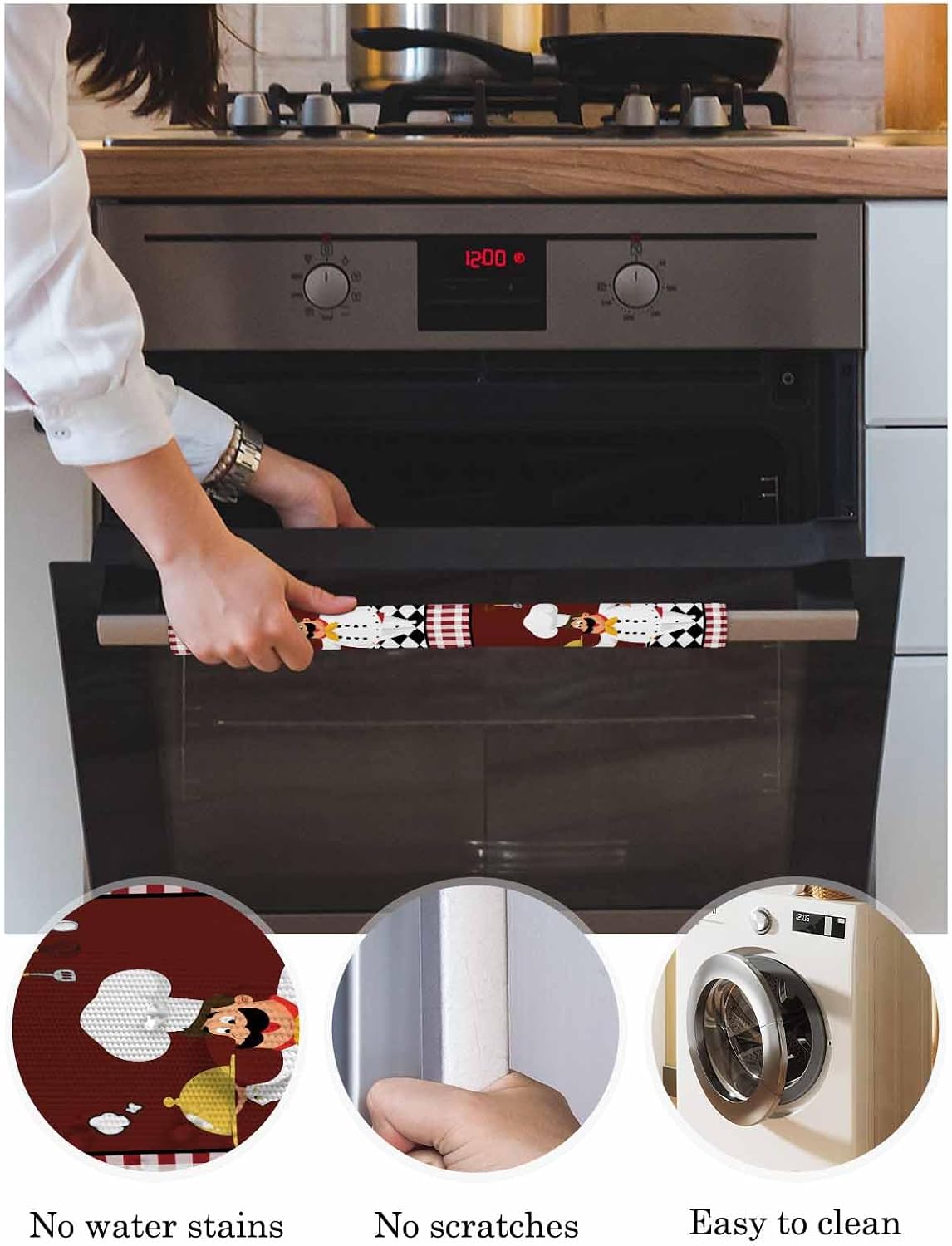 Fat Chef Refrigerator Door Handle Covers Set of 2, Keep Kitchen Appliance Clean from Smudges, Fingerprint, Drips, Red Gourmet Kitchen Red Black Buffalo Plaid Decor Protector for Fridge
