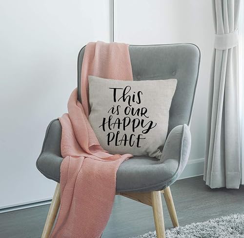 Miniatura 4 de SSOIU This is Our Happy Place Quotes - Funda de almohada de lino y algodón, funda de cojín decorativa para oficina en casa, cuadrada, 18 pulgadas