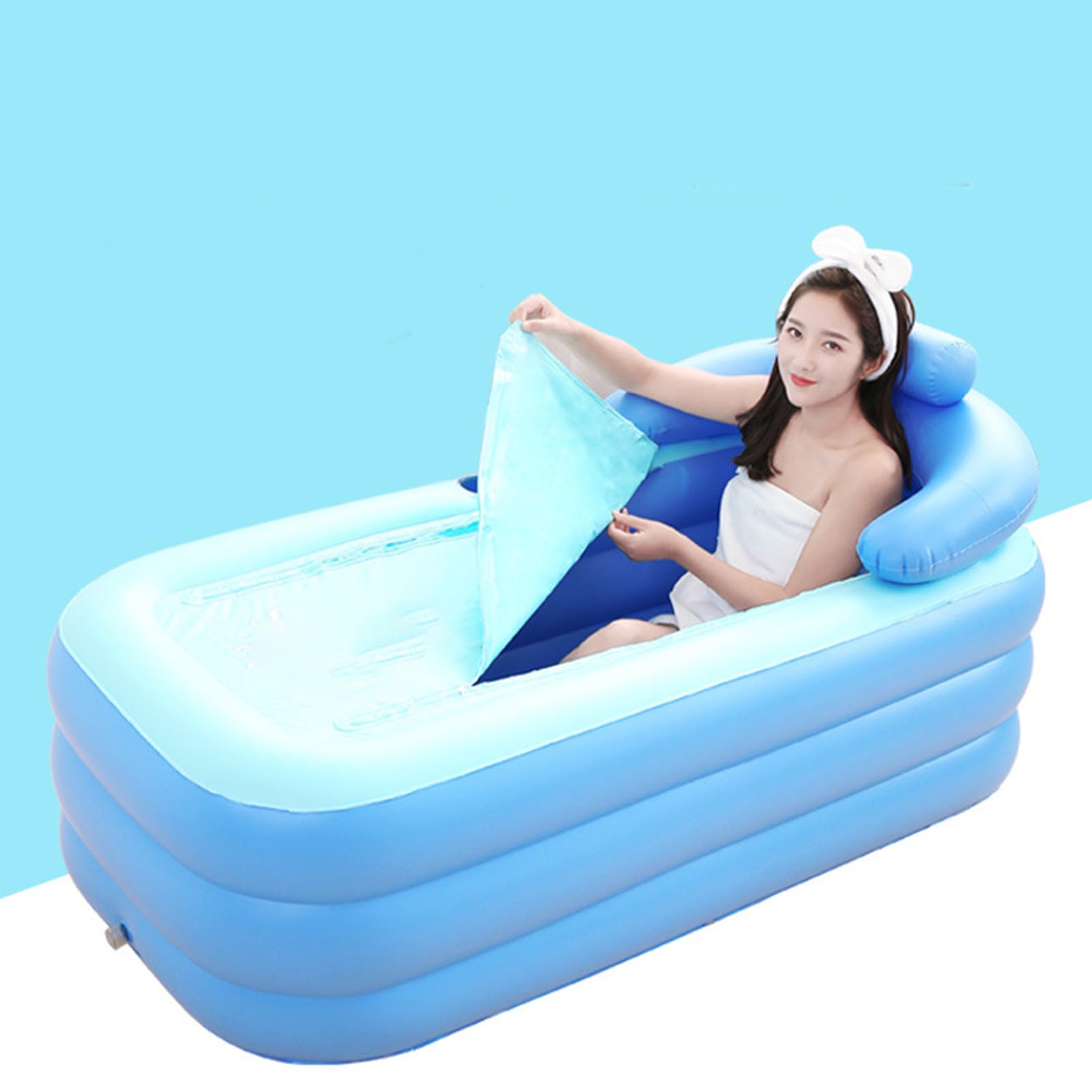Vasca idromassaggio portatile, vasca da bagno portatile per adulti | Piscina gonfiabile in PVC con bacino,Piscina personale 63X33X25 pollici, vasca per immersione in acqua per adulti, recupero r