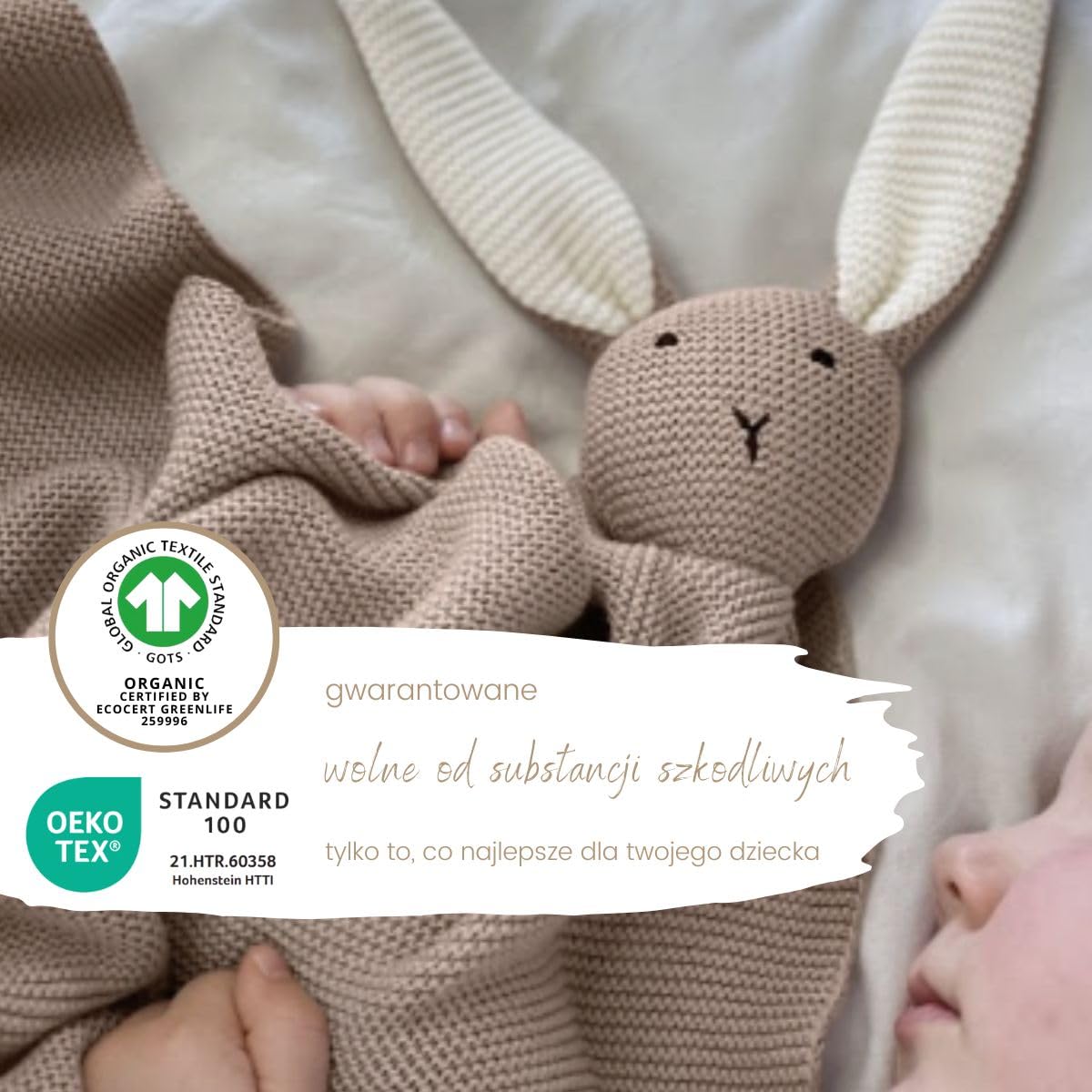 DIKOS Oryginalny kocyk SCHMUSE-HASE Brązowy dla niemowląt - 100% bawełna organiczna, dzianina dla dziewczyny/chłopca - oryginalny sprzęt, prezent z okazji narodzin dziecka