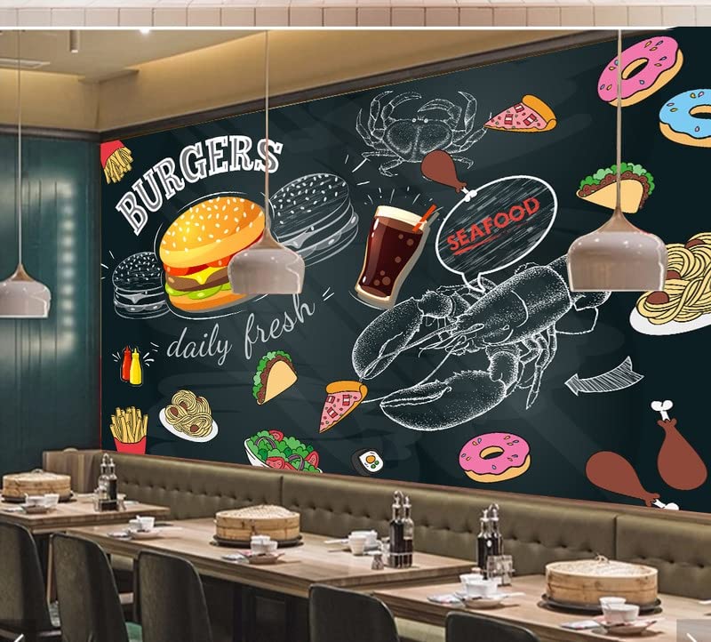 Custom Size Wall Murals,Hamburger Wall Mural for Western Restaurants?Removable Peel and Stick Self-Adhesive Wall Murals Large Photo Wallpaper