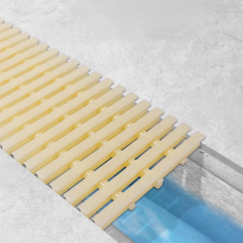 LWJSOCP ABS Splicing Swimming Pool Grille, 10M Long Drainage Ditch Cover, Gutter Overflow Grate, Can Be Turned, Easy To Install And Detachable,Beige,20CM