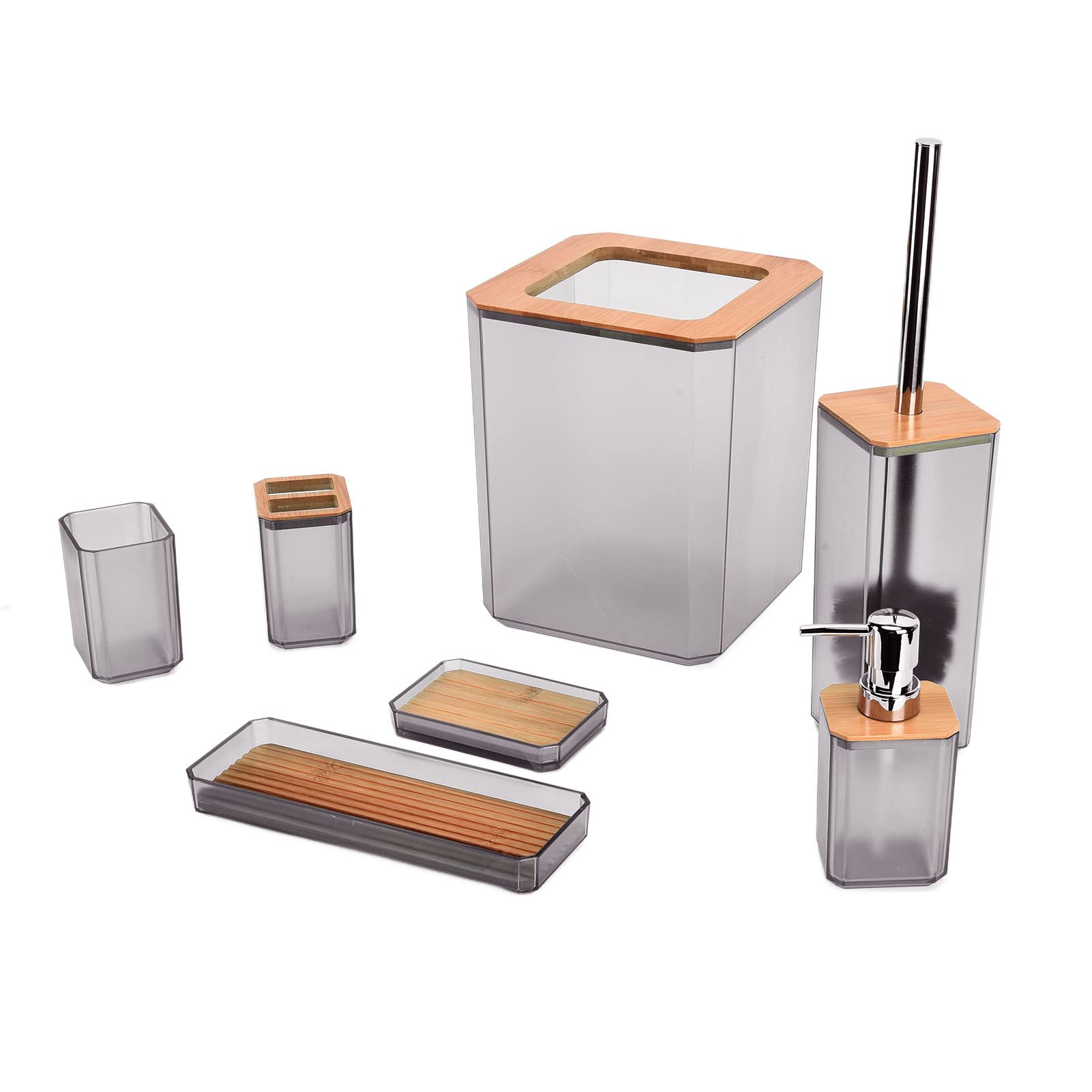 Juego de Accesorios de Baño de bambú Modernos, Caja de, Soporte para Cepillo de Dientes, Decoración del Baño del Hotel, 7 Uds. (Grey)