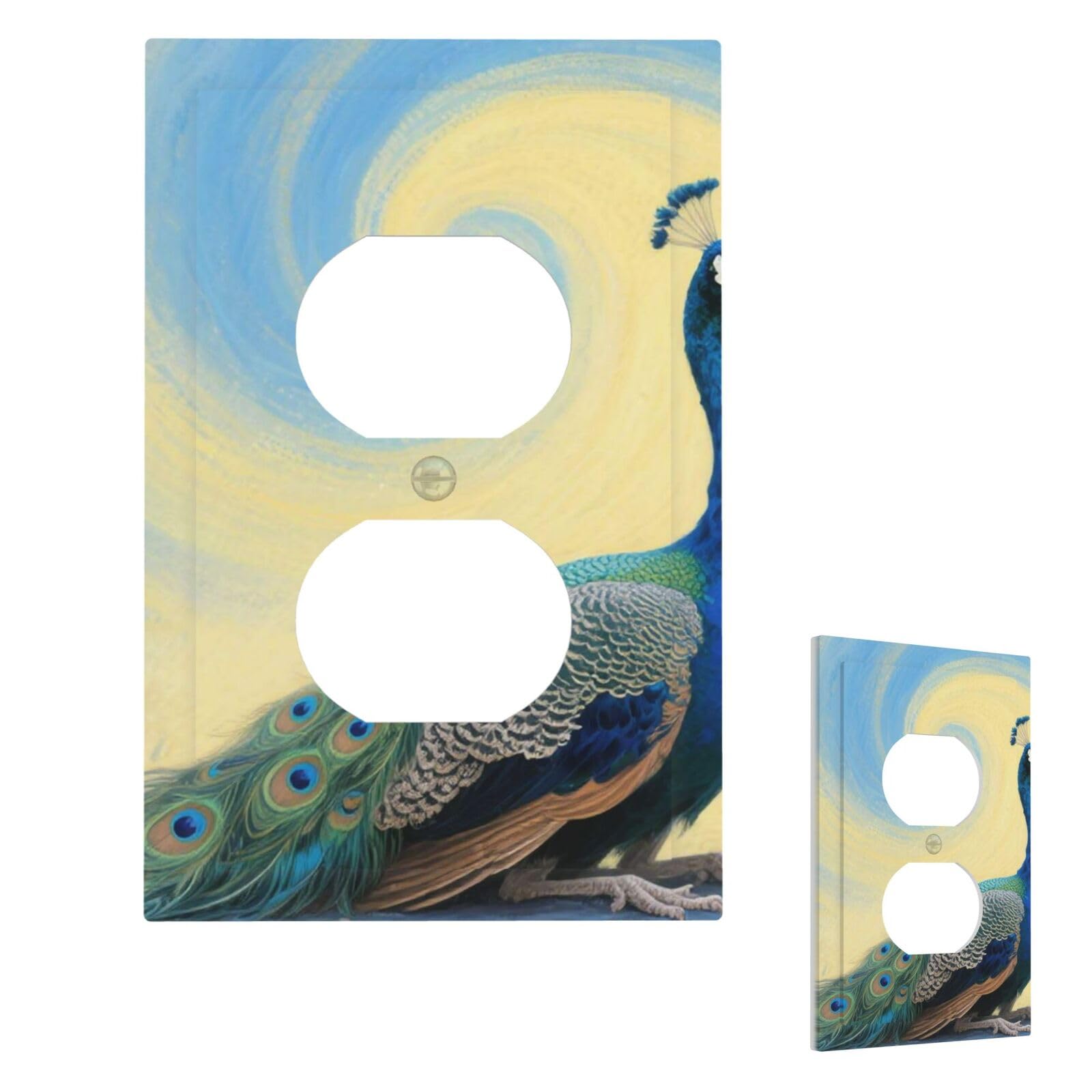 Fekiloot Duplex Elegant Peacock Wall Plate Cover Modern Decorative 1 Gang Light Switch Cover Unbreakable Receptacle Outlet Covers For Living Room Bedroom Home Decor