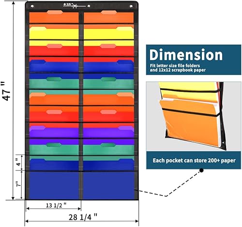 Miniatura 3 de Annecy Organizador de archivos de pared para colgar con 20 bolsillos transparentes, tabla de bolsillo de almacenamiento para carpeta de archivos y