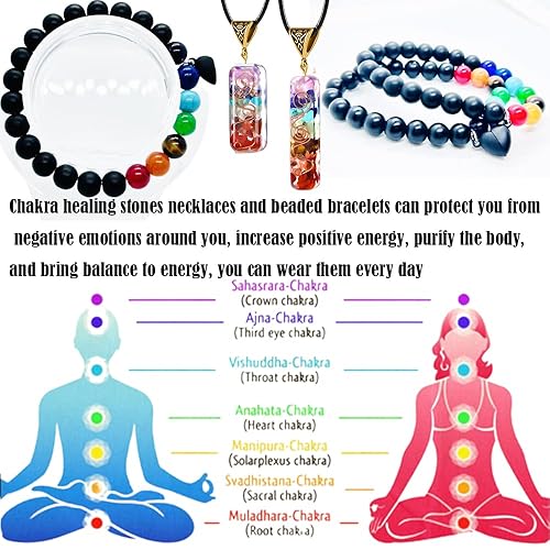 Miniatura 3 de Magnetic Heart Love Couples Bracelets, 7 Chakra Bracelet Set, Long Distance Touch Bracelets for Couples, Friends, Chakra Necklaces for BF and GF