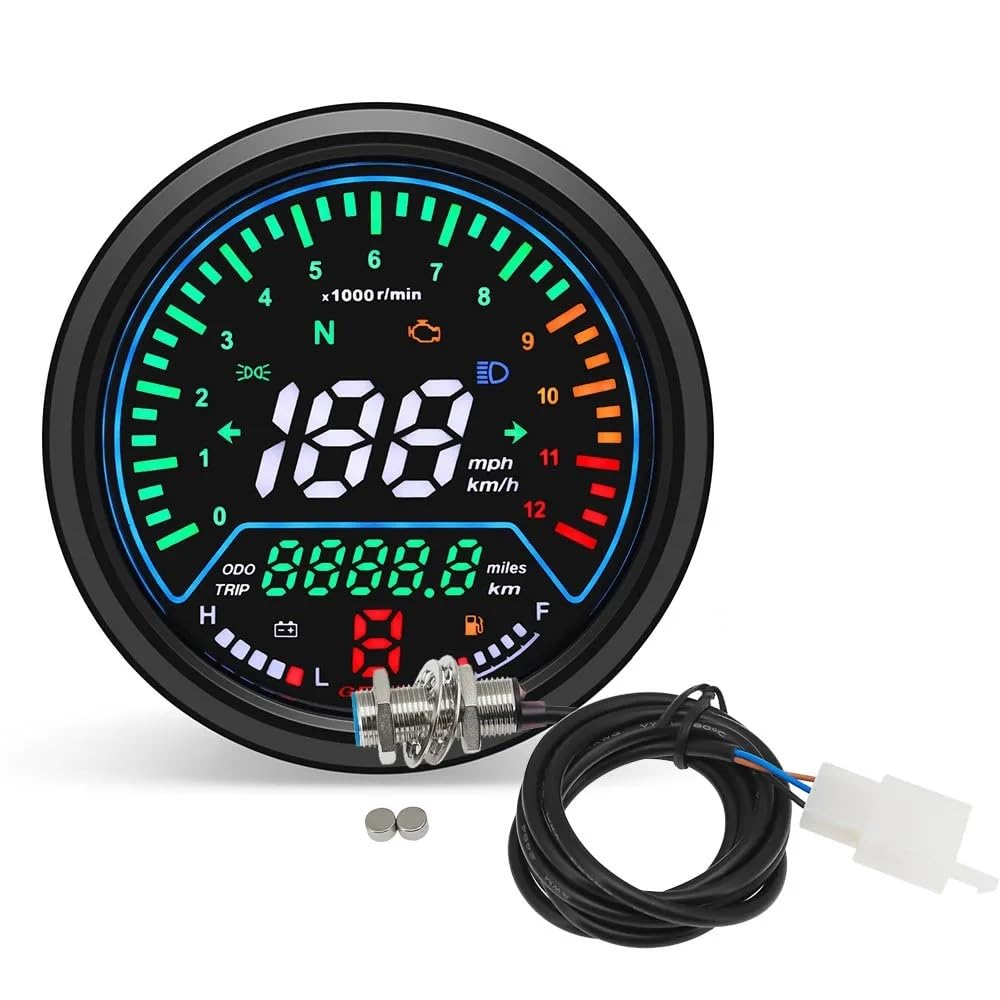 Digital Odometer 12000rpm Motorcycle Speedometer Kmh Mph Odometer Gauge Voltage Fuel Gauge Gear Light Indicator Digital Dashboard