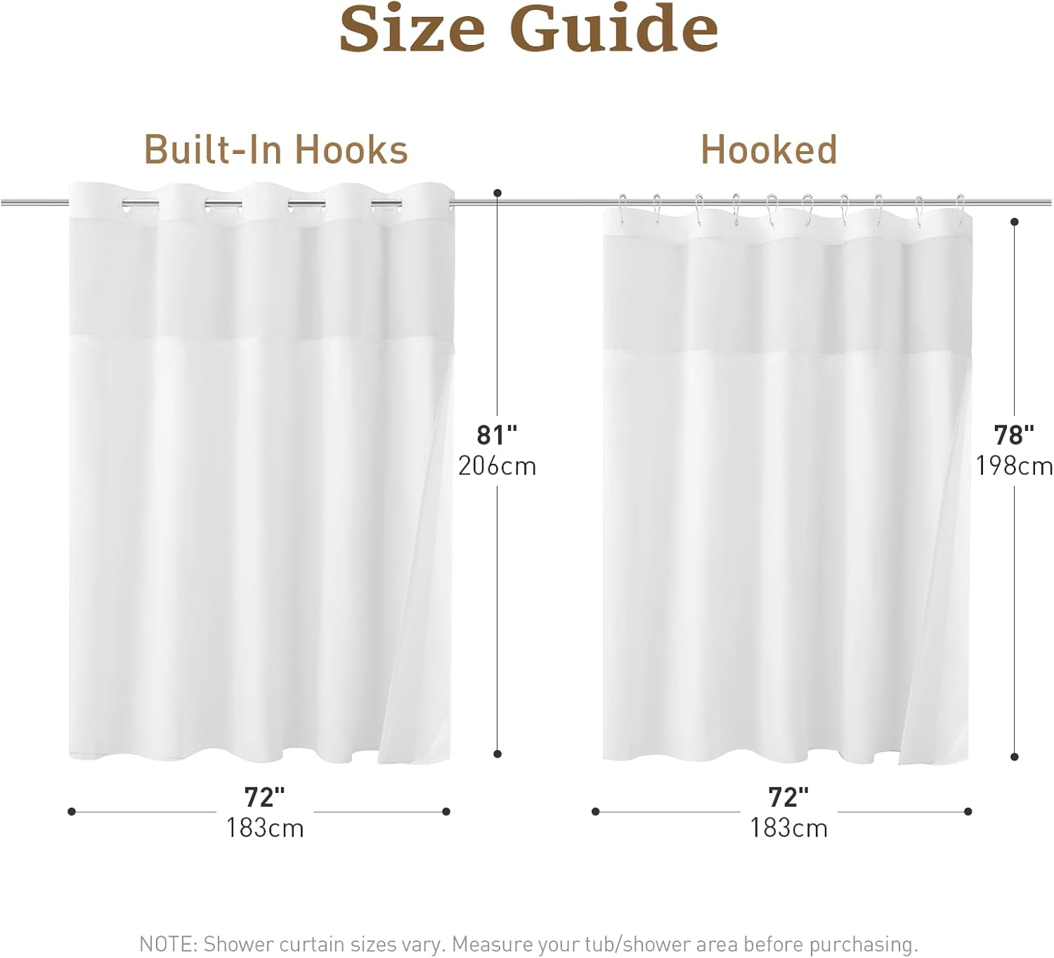BTTN Long White Shower Curtain and Liner Set, 81 (78) Inch Linen Textured Fabric Bathroom Shower Curtain with Liner, Tall 3 in 1 Modern Hotel Neutral Waterproof Washable Shower Curtain Set, 72x81