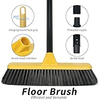 Vista 2 de Escoba de empuje con mango largo, cepillo de piso de cerdas suaves de 51.6 pulgadas, escoba de 12.2 pulgadas de ancho para limpiar baño, cocina, Azul