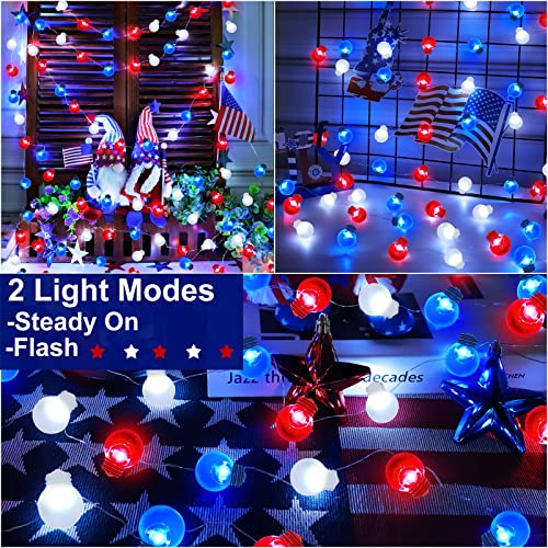 Turnmeon 10Ft 40 Led 4Th Of July Lights American Flag Globe String Lights Red White And Blue Lights Battery Operated Patriotic Lights For Fourth Of July Independence Day Presidents Day Indoor Outdoor #TOP1