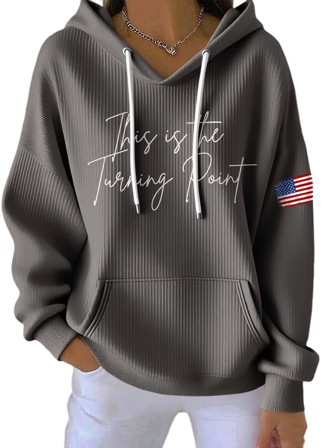 Retro This Is The Turning Point Print Hoodie American Flag Sweatshirt