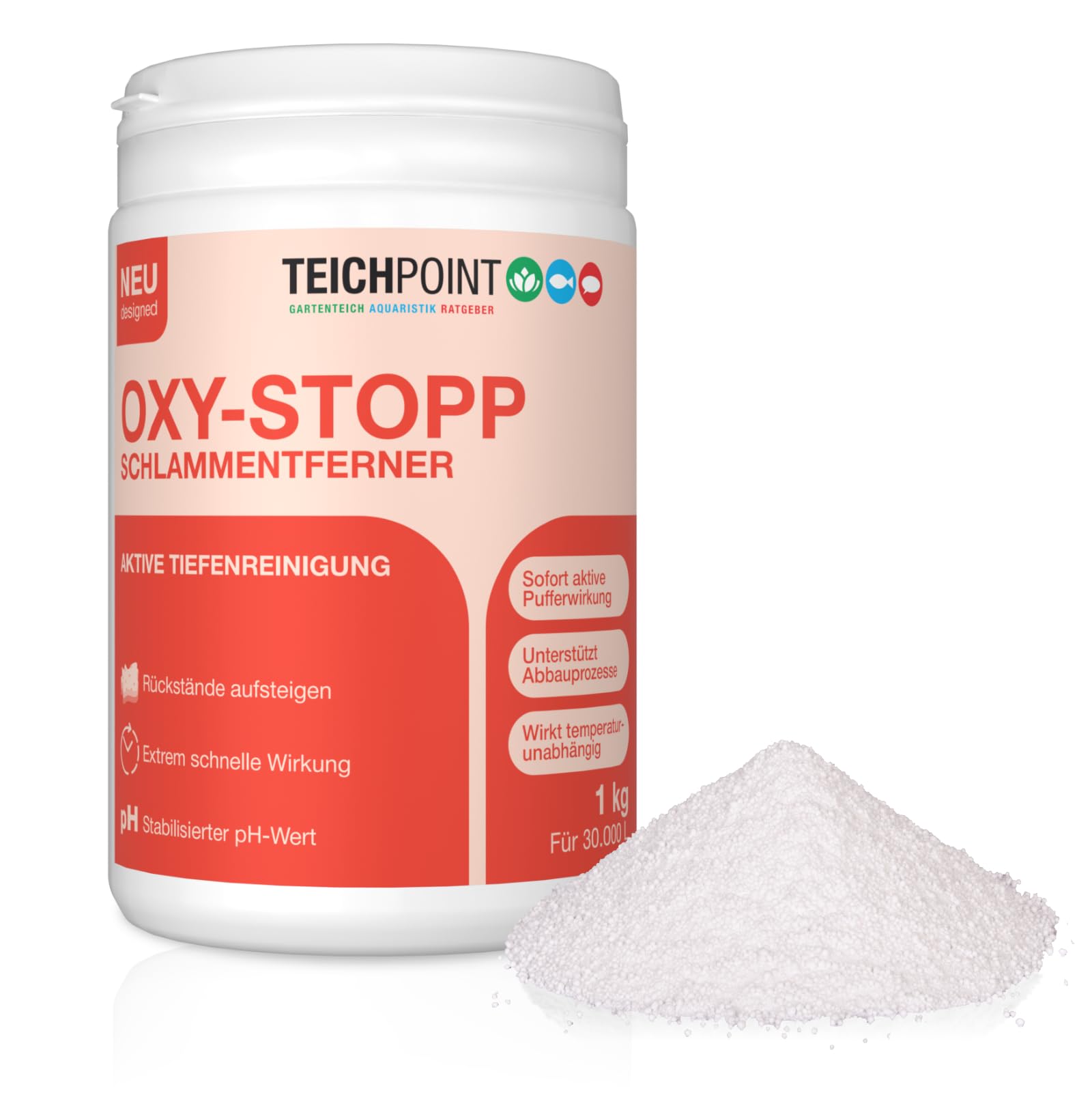 Teichpoint Oxy-Stopp Schlammentferner 1kg | Aktivsauerstoff gegen Teichschlamm, Laub und Ablagerungen | Für Koi- und Gartenteiche | Reichweite bis 30.000 Liter - 2