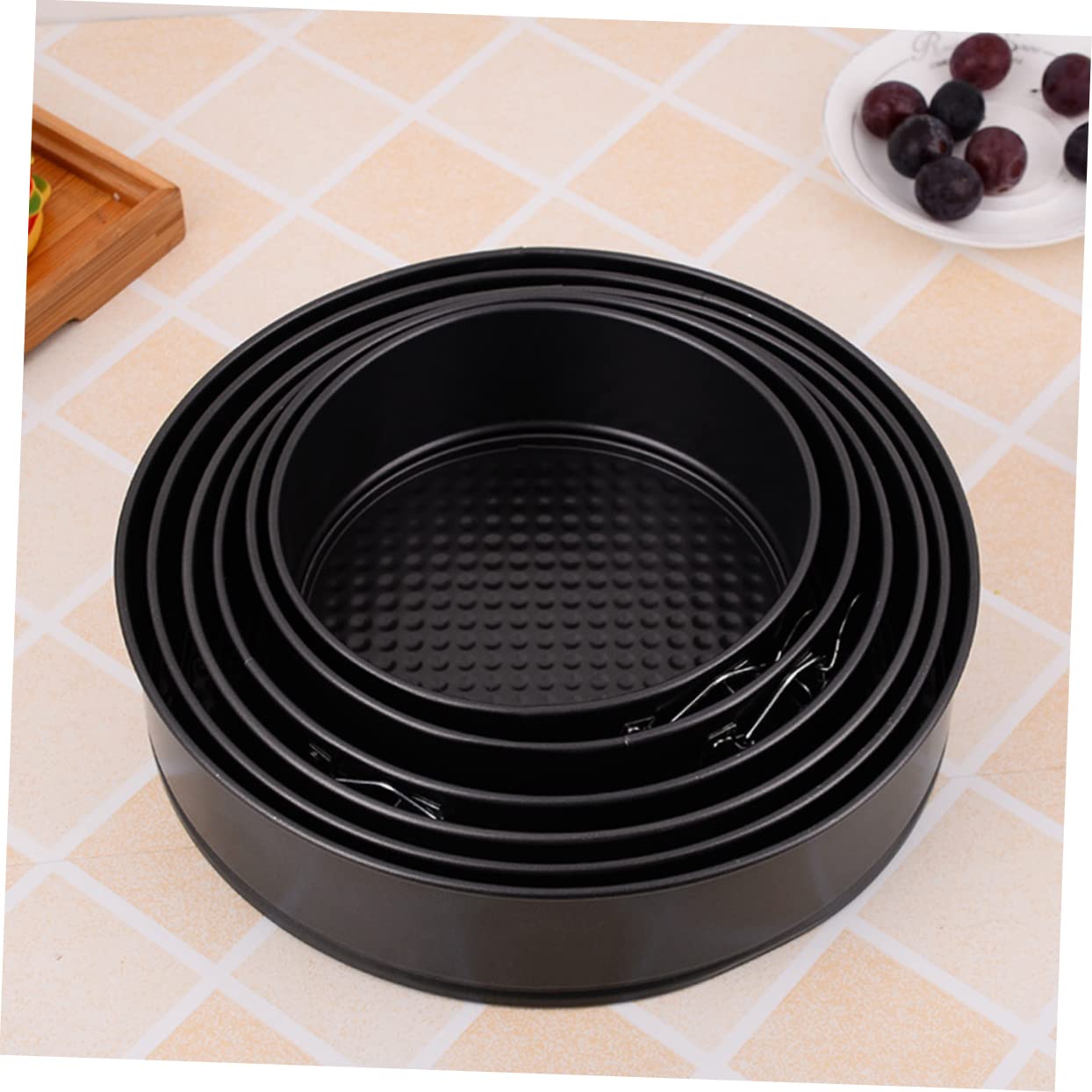 DECHOUS 6pièce Moules à Cake Ronds Antiadhésifs Acier Avec Fond Nid Abeille Pour Pâtisserie Pour Maison Fête Mariage Noir