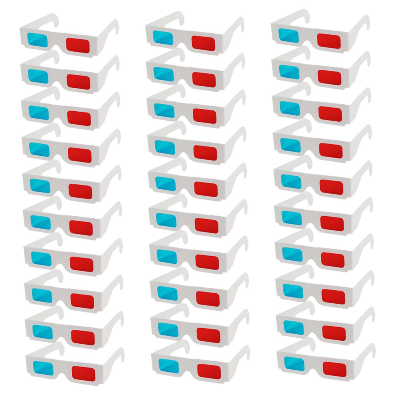 Occhiali 3d in Carta Bianca 30 Pezzi Monouso per Film | Lenti Rosso e Blu, Formato Leggero e Portatile, Confezione da 30 Pezzi per Adulti e Ragazzo Ragazza