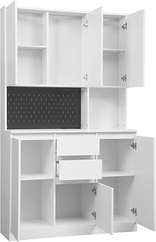 Miniatura 7 de RIDFY Armario de despensa de cocina de 74 pulgadas con estación de carga, aparador independiente con cajón, armario de despensa moderno con soporte