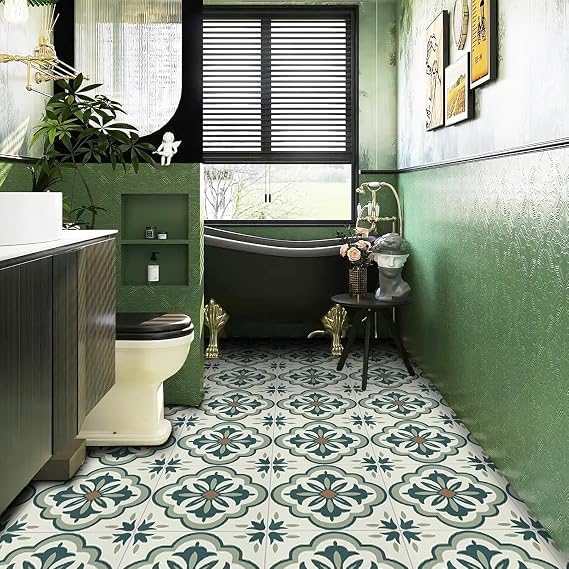 Image of Moroccan Tile Stickers | Waterproof Self Adhesive Peel & Stick Tile Decals for Kitchen Backsplash, Bathroom Wall, Floor, Furniture & Glass (6x6 Inch, Design 55)