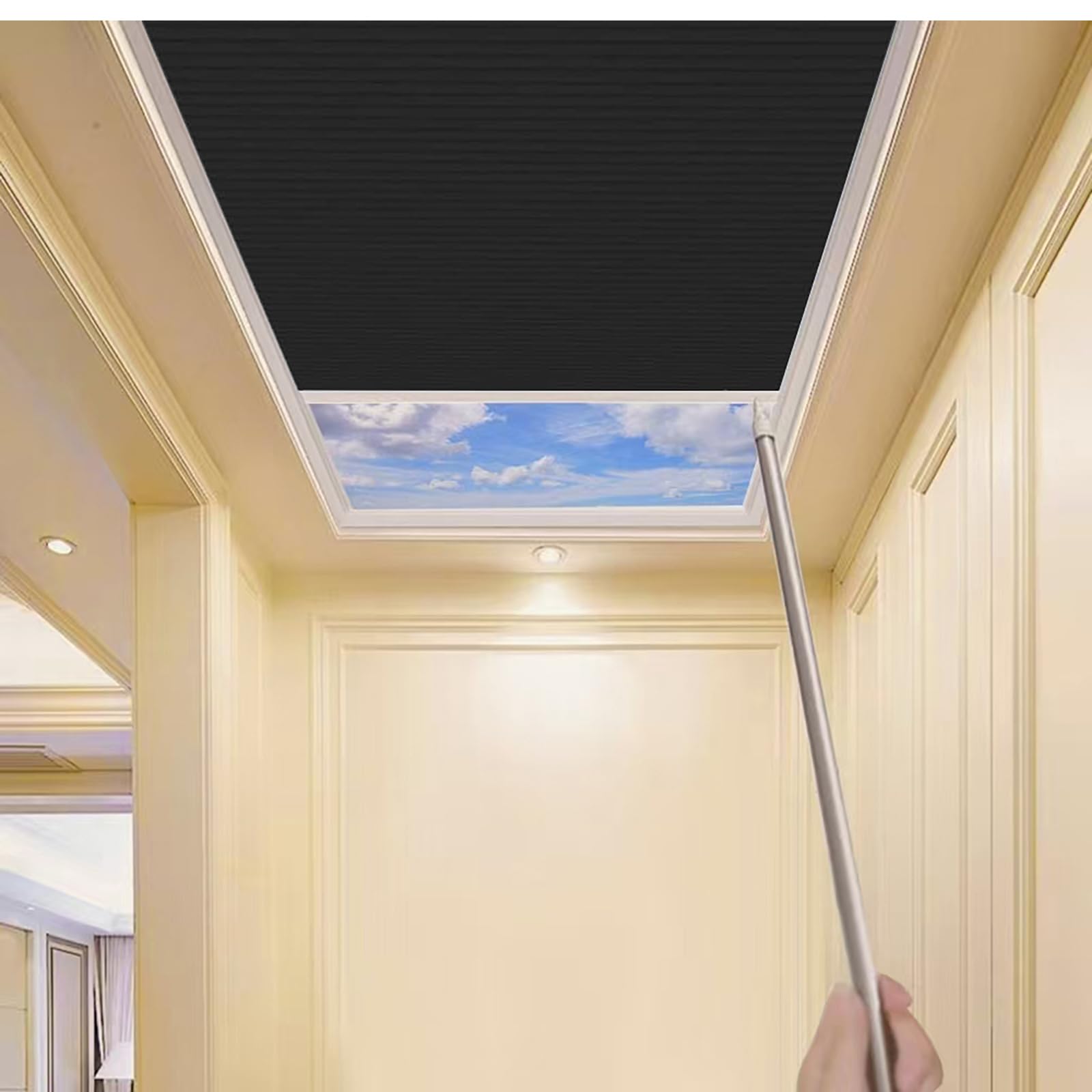 TIPIACE Manual Skylight Roof Window Cellular Honeycomb Full Blackout Waterproof Fabric Curtain Blinds，Light Blocking Thermal Insulation Blinds for Skylight (Black 93021N)