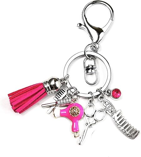 Miniatura 6 de Fuqimanman2020 Peine tijeras secador de pelo llavero con borla y diamante negro encanto peluquero estilista regalo joyería