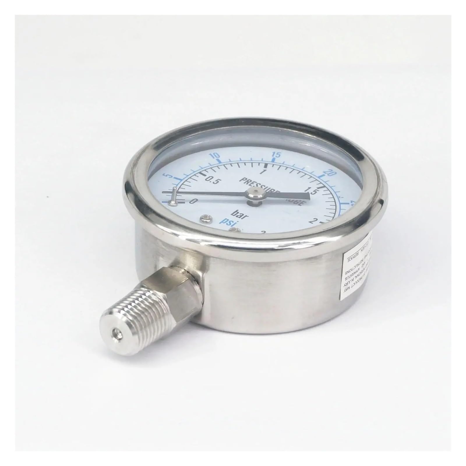 Manómetro de presión de esfera de 60 mm, 0-2,5 bar, 1/8" BSPT macho, acero inoxidable 304, PSI, N2, for elaboración de cerveza a vapor, clase de precisión neumática: 2,5%