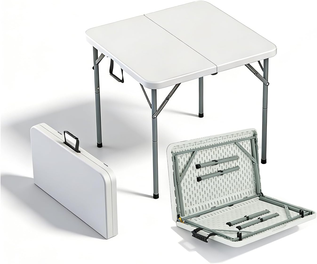 34 In Square Folding Card Table,Heavy Duty Plastic Foldable Table with Built-in Carry Handle&Steel Legs,Portable Indoor Outdoor Utility Table for Dining,Party,GameNight, Camping,Picnic,White