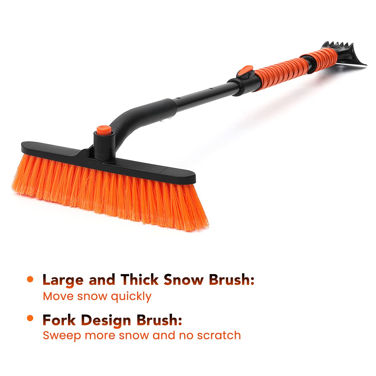 MATCEE Raspador de hielo y cepillo de nieve con poste extensible para parabrisas de coche y agarre de espuma desmontable 2 en 1 para quitar nieve para coche, SUV, camión, parabrisas auto