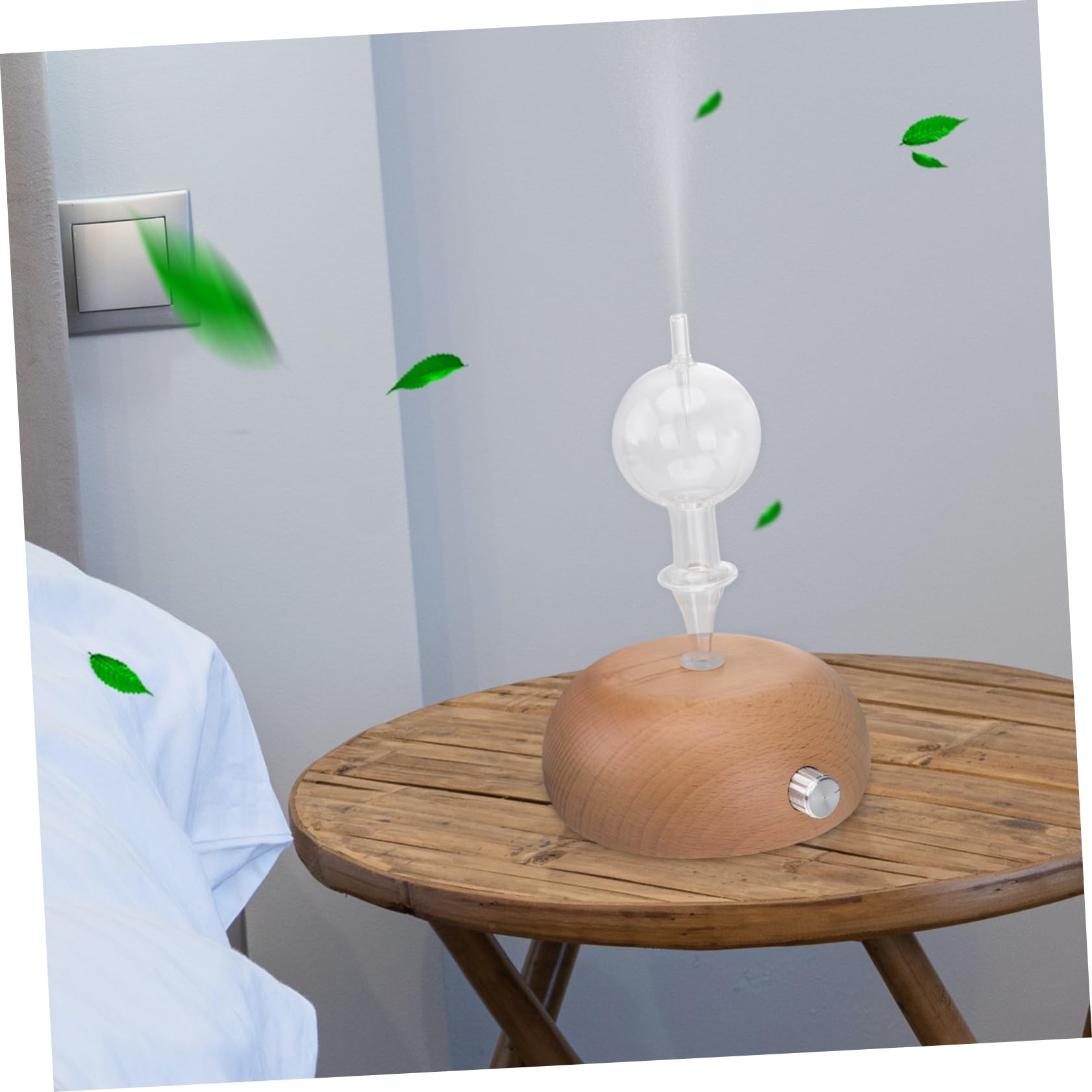 Mikinona Difusor de Aceite de Madera y Vidrio para Aceites Esenciales con Ajuste de Niebla Hogar y Oficina, Diseño Romántico Consumo de Energía Estilo Aleatorio