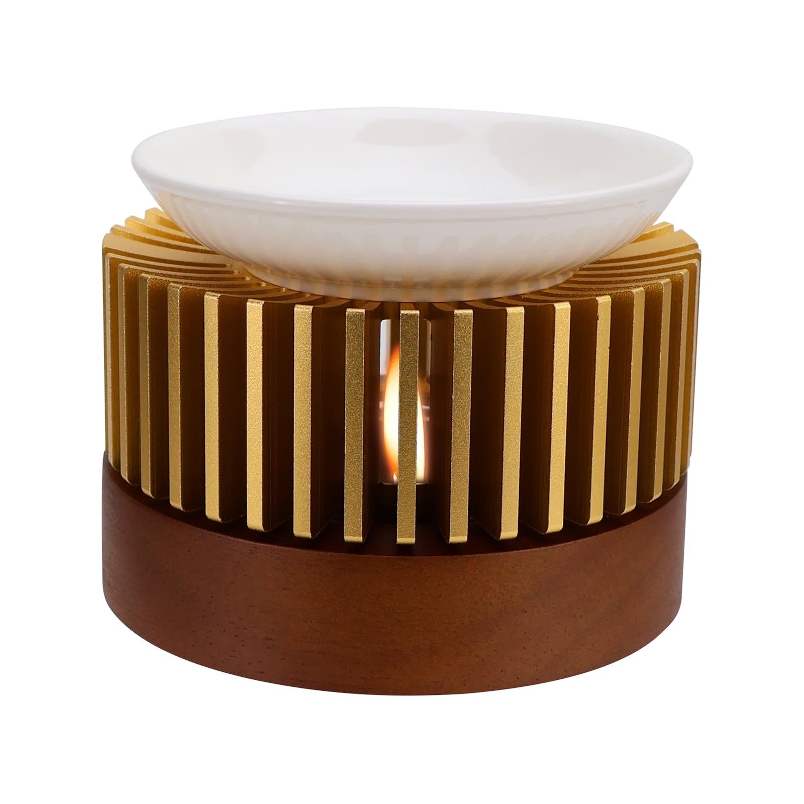 Lampe parfumée pour huiles essentielles, bougie à thé, diffuseur d'arômes, diamètre : 11 cm, en aluminium, avec bol en céramique, pour aromathérapie et décoration (doré)