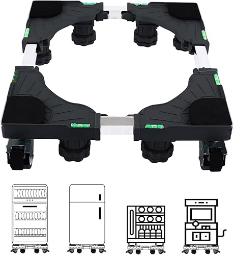 Mini soporte móvil para refrigerador con 4 ruedas dobles y 8 pies fuertes, arandela ajustable, secadora y pedestal de soporte para refrigerador con