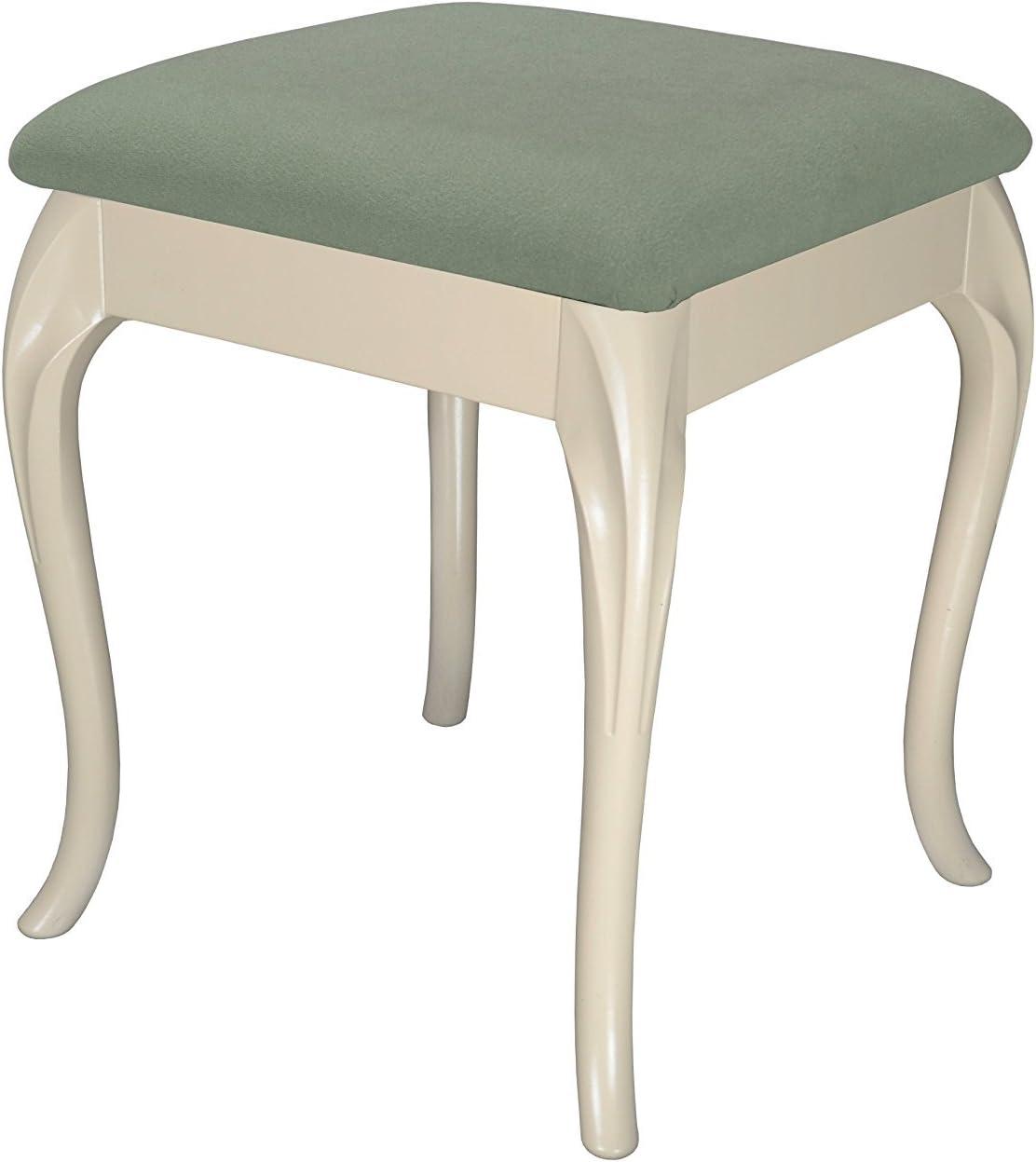 High Street Design Cream Cabriole Dressing Table/Foot Stool with Pale Green Fabric Cushion, 35.99x35.99x43.99 cm