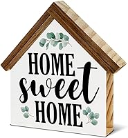 ZOSAN Home Sweet Home Wooden House Sign - Rustic Farmhouse Block Decor for Shelf, Tiered Tray, Desk - 5.6x5.7 Inches