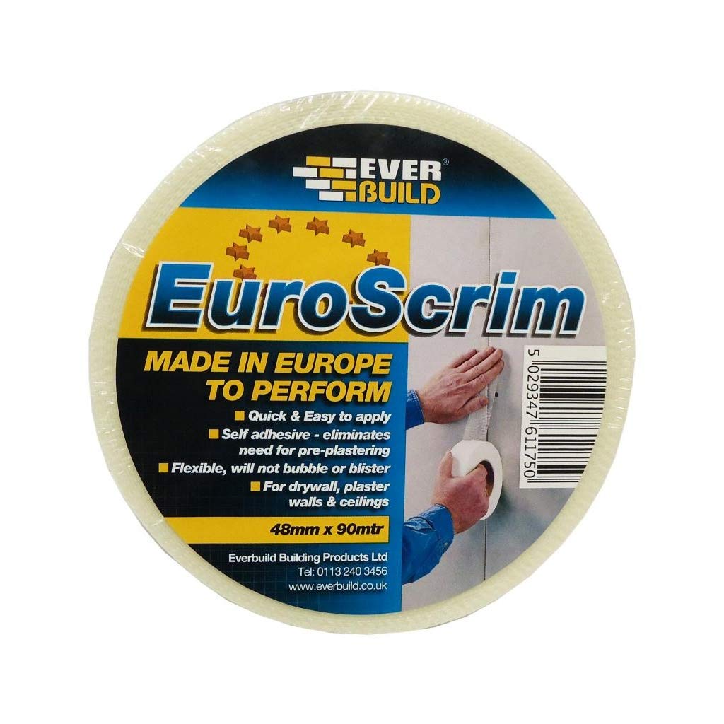 Everbuild – EuroScrim – Self-Adhesive Scrim Tape – High-Tack Adhesive – Off White – 48mm x 90m