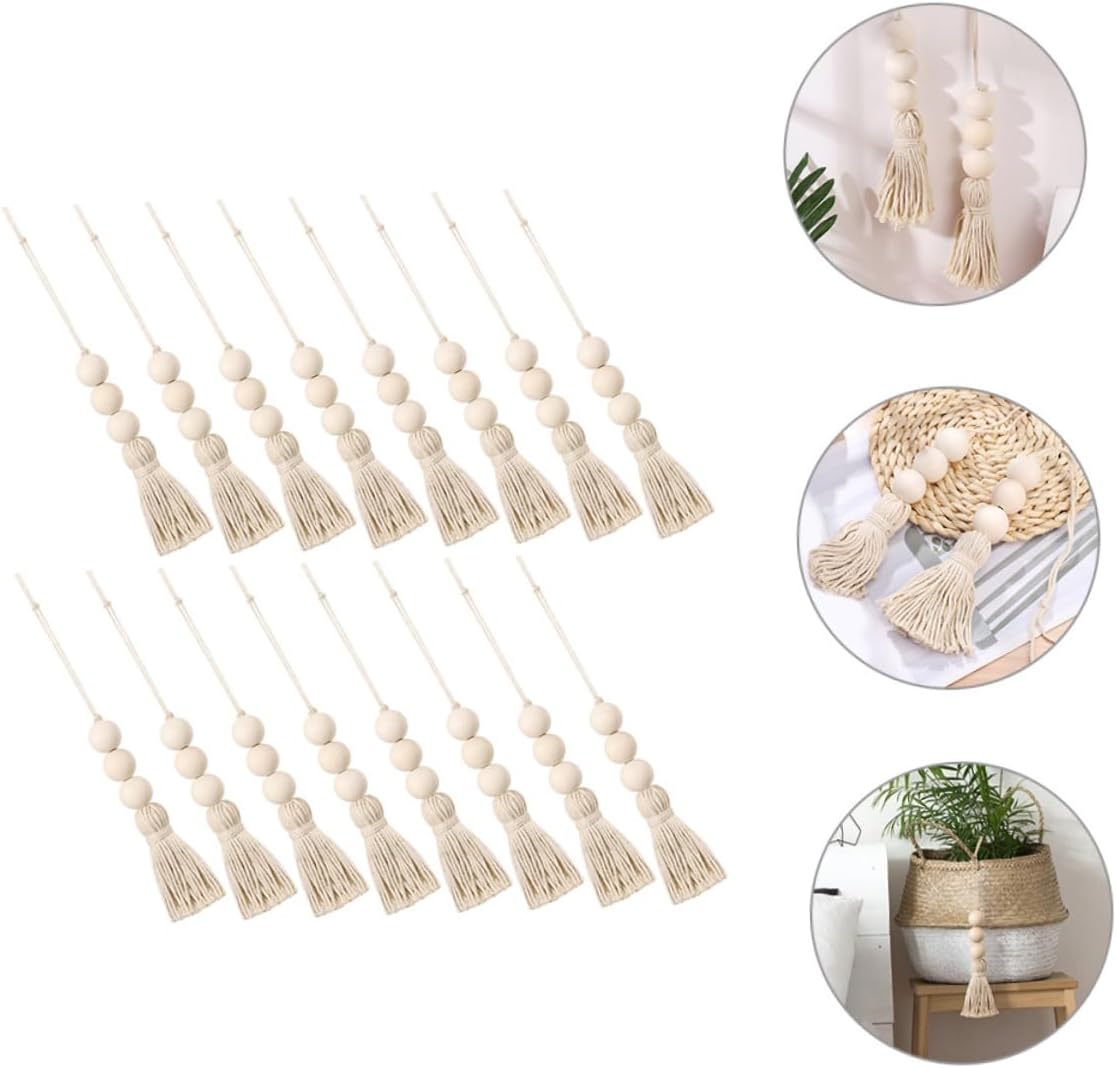Cabilock 16pcs Chunky Bead Hanging Decor Beaded Tassel Decorations for Ceiling Wood Bead Wall Hanging Ornament